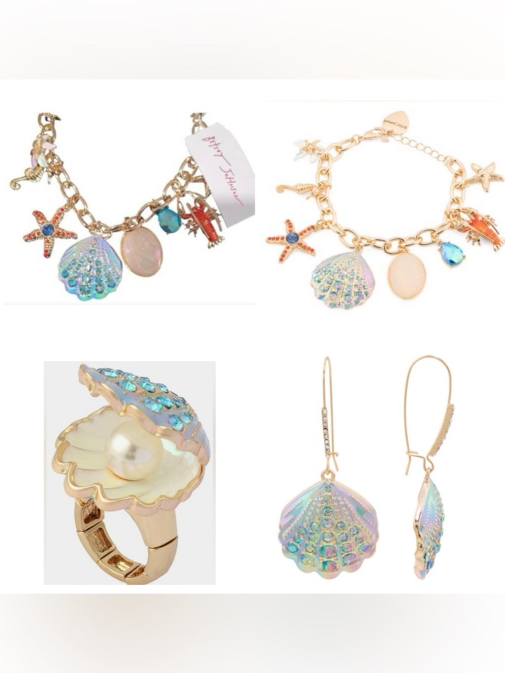 BETSEY JOHNSON SET Mermaid Jewels Sea Life Necklace Bracelet Ring & Earrings NWT